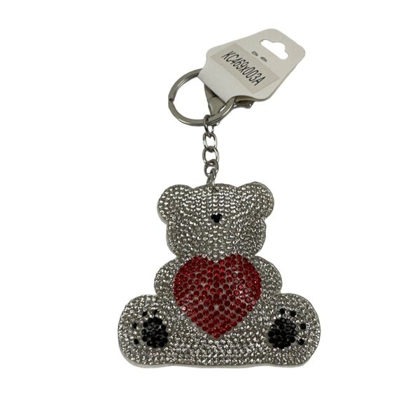 Sparkly Teddy Bear Keychain With Rhinestones & Red Heart - Picture 4 of 8